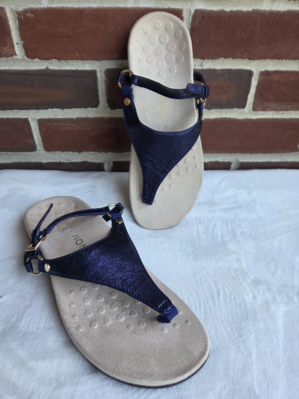 Vionic Kirra Metallic Blue Thong Sandals Orthotic Comfort Women's US 8